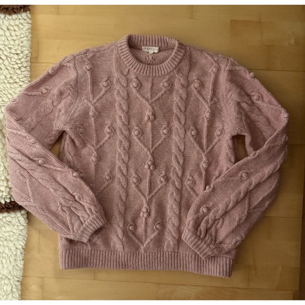 Demylee Cable Sweater Chunky Cable knit Fisherman Crew Neck Wool Mohair Pink S